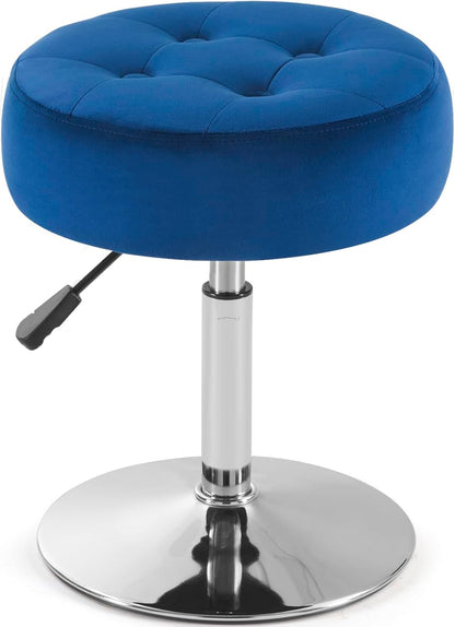 White Vanity Chair for Makeup Room Round Ottoman Tufted PU Leather Makeup Chair Vanity Stools for Bathroom Height Adjustable 360 Swivel