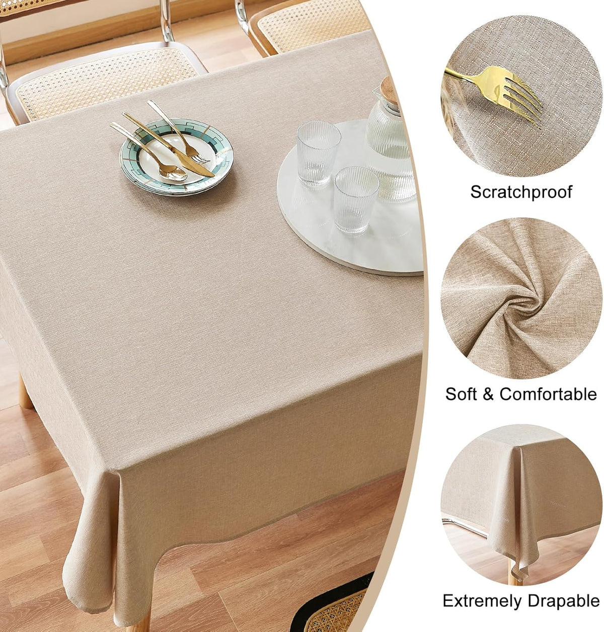 Textured Polyester Tablecloth Rectangle 52x70 Waterproof Spill-Proof Wipeable Table Cloth Wrinkle Free Dining Table Cover for Birthday Farmhouse Spring Tablecloths Up to 36‘'X54''