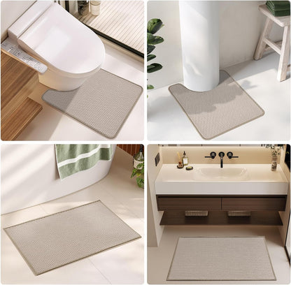 Large Bathroom Rugs Non Slip Washable Bath Rugs Super Absorbent Bathroom Rug Thin Quick Dry Low Pile Bath Mats, Beige 36"x60"