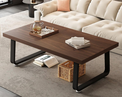 HSH Rustic Walnut Coffee Table, Modern Center Table, Rectangle Industrial Living Room Coffee Table, Simple Farmhouse Wood and Metal Tea Table for Home Bedroom Office, Walnut, 47 in