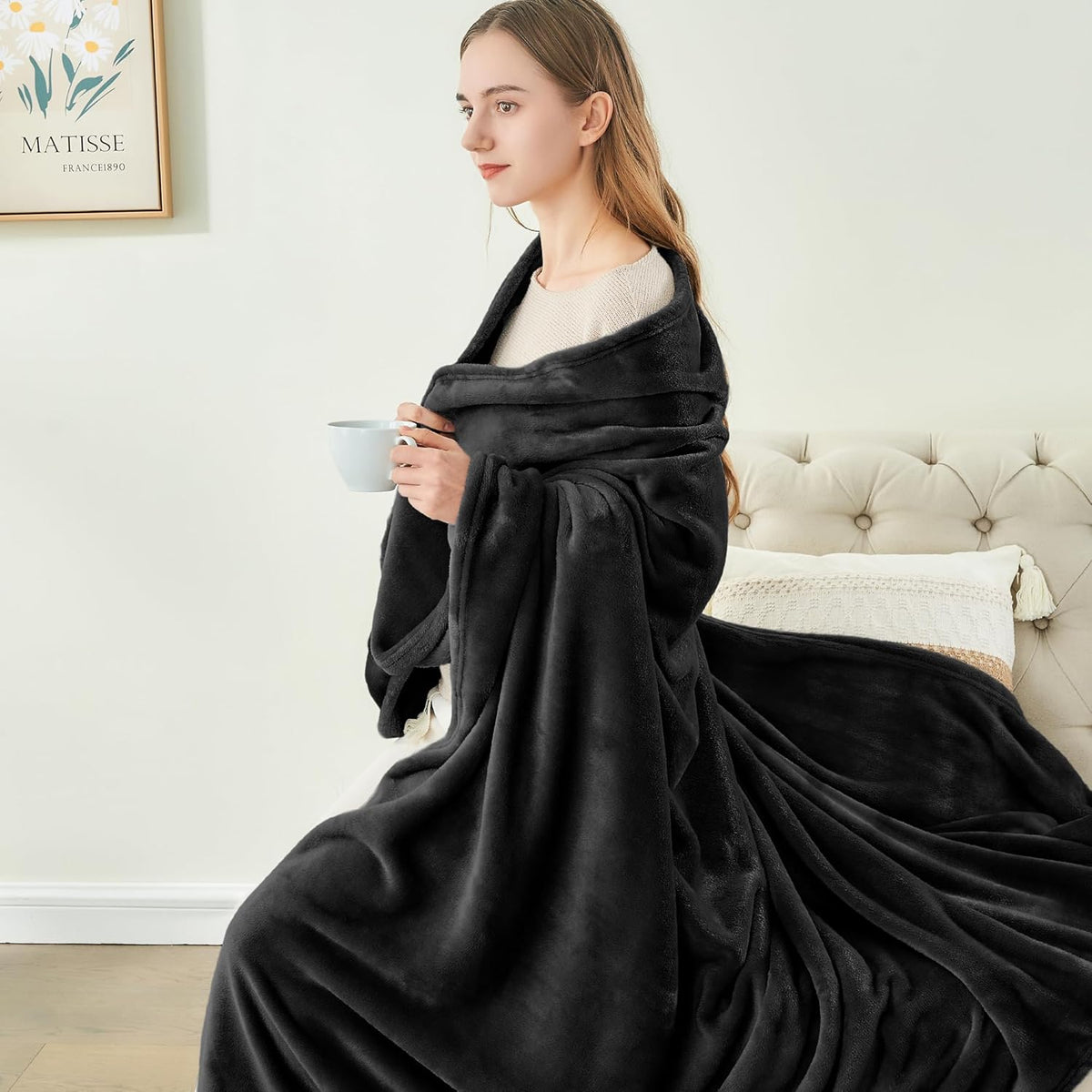 Fleece Blanket Black Throw Blankets for Couch & Bed, Luxury Plush Cozy Fuzzy Blanket 50x60 inches, Super Soft Warm Lightweight Throw Blanket for Travel Camping