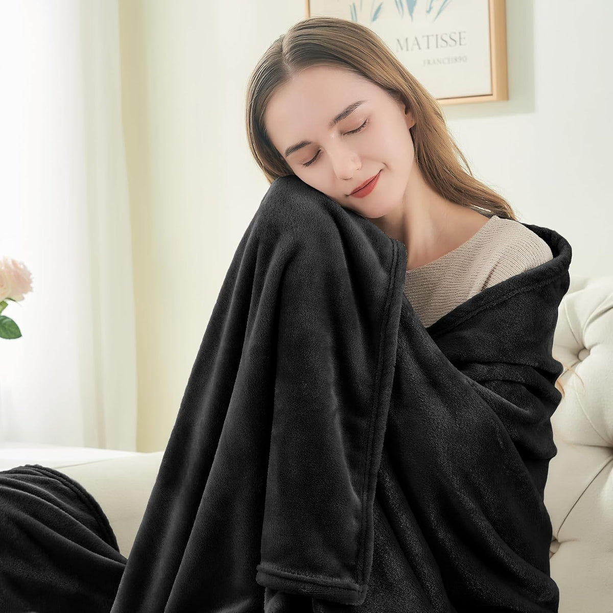 Fleece Blanket Black Throw Blankets for Couch & Bed, Luxury Plush Cozy Fuzzy Blanket 50x60 inches, Super Soft Warm Lightweight Throw Blanket for Travel Camping
