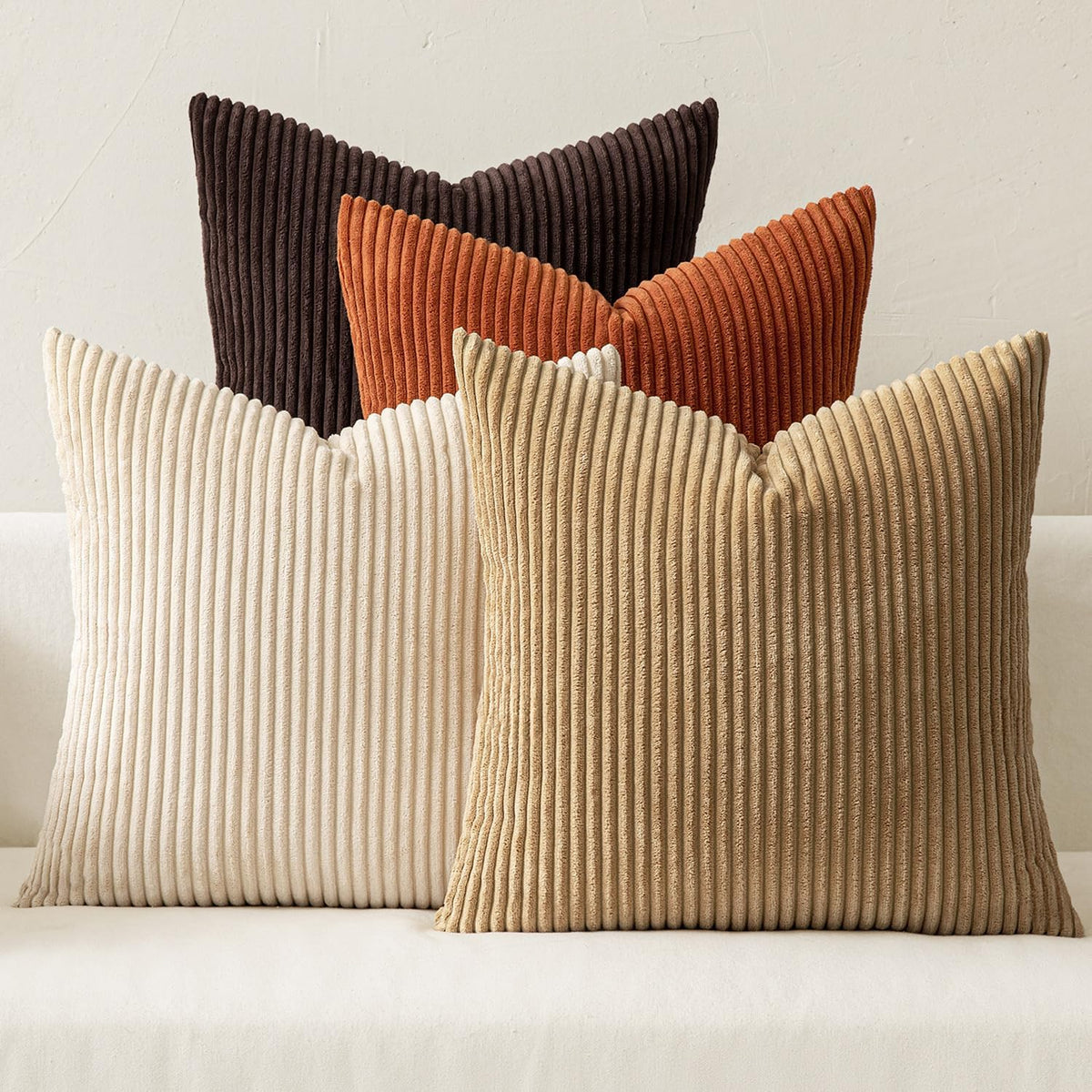 MIULEE Boho Farmhouse Sage Green Throw Pillow Covers 18x18 Inch Set of 4 Mordern Nordic Cushion Covers Soft Corduroy Spring Home Decor for Couch Bed Sofa Living Room Forest Green