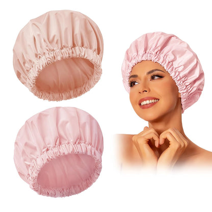 Reusable Shower Cap for Women, Large Waterproof Shower Bonnet Washable Elastic Band Bath Hair Hat for Long Hair, Braids(Green)