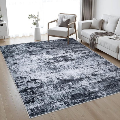5x7 Area Rug Living Room Rug: Washable Modern Abstract Soft Thin Rug Indoor Floor No Slip Stain Resistant Carpet for Bedroom Dining Room Farmhouse Nursery Home Office - Black