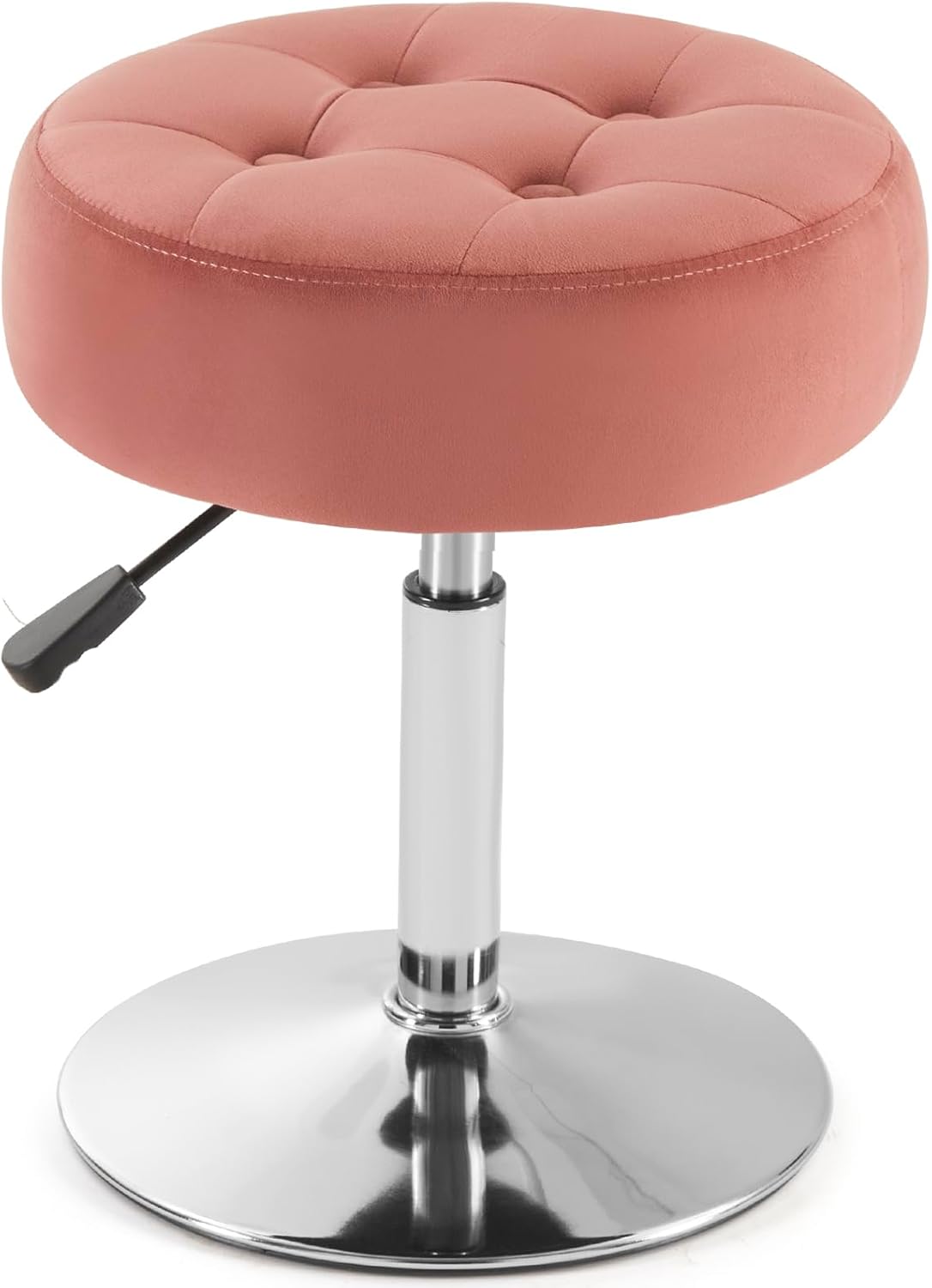 White Vanity Chair for Makeup Room Round Ottoman Tufted PU Leather Makeup Chair Vanity Stools for Bathroom Height Adjustable 360 Swivel