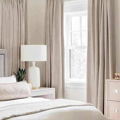 100% Blackout Linen Textured Curtains for Bedroom Solid Thermal Insulated Natural Beige Grommet Room Darkening Curtains & Drapes Luxury Decor for Living Room Nursery 52 x 84 Inch (2 Panels)
