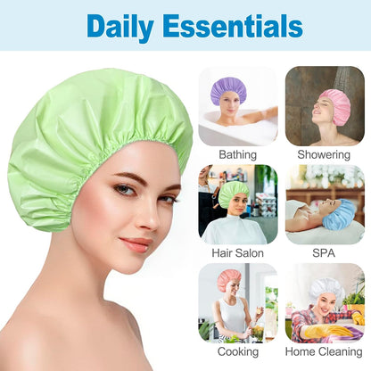 6 PCS Shower Caps for Women, Double Side Waterproof Shower Cap, Reusable Elastic Bath Caps for Shower, EVA Bathing Shower Caps, Bath Hair Caps - Candy Color