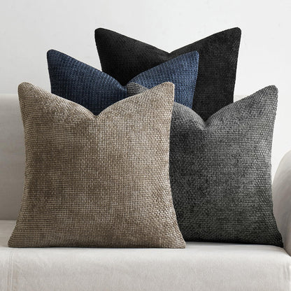 MIULEE Pack of 4 Couch Throw Pillow Covers 18x18 Inch Neutral Soft Decorative Chenille Pillow Covers Farmhouse Boho Cushion Covers for Mid Century Modern Spring Home Decor Sofa Bedroom Living Room
