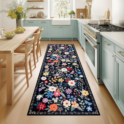 8x10 Area Rugs for Living Room: Floral Washable Rug Vintage Large Soft Boho Non-Slip Carpet Indoor Floor Stain Resistant Carpets for Bedroom Dining Room Farmhouse Nursery Home Office Dark Green