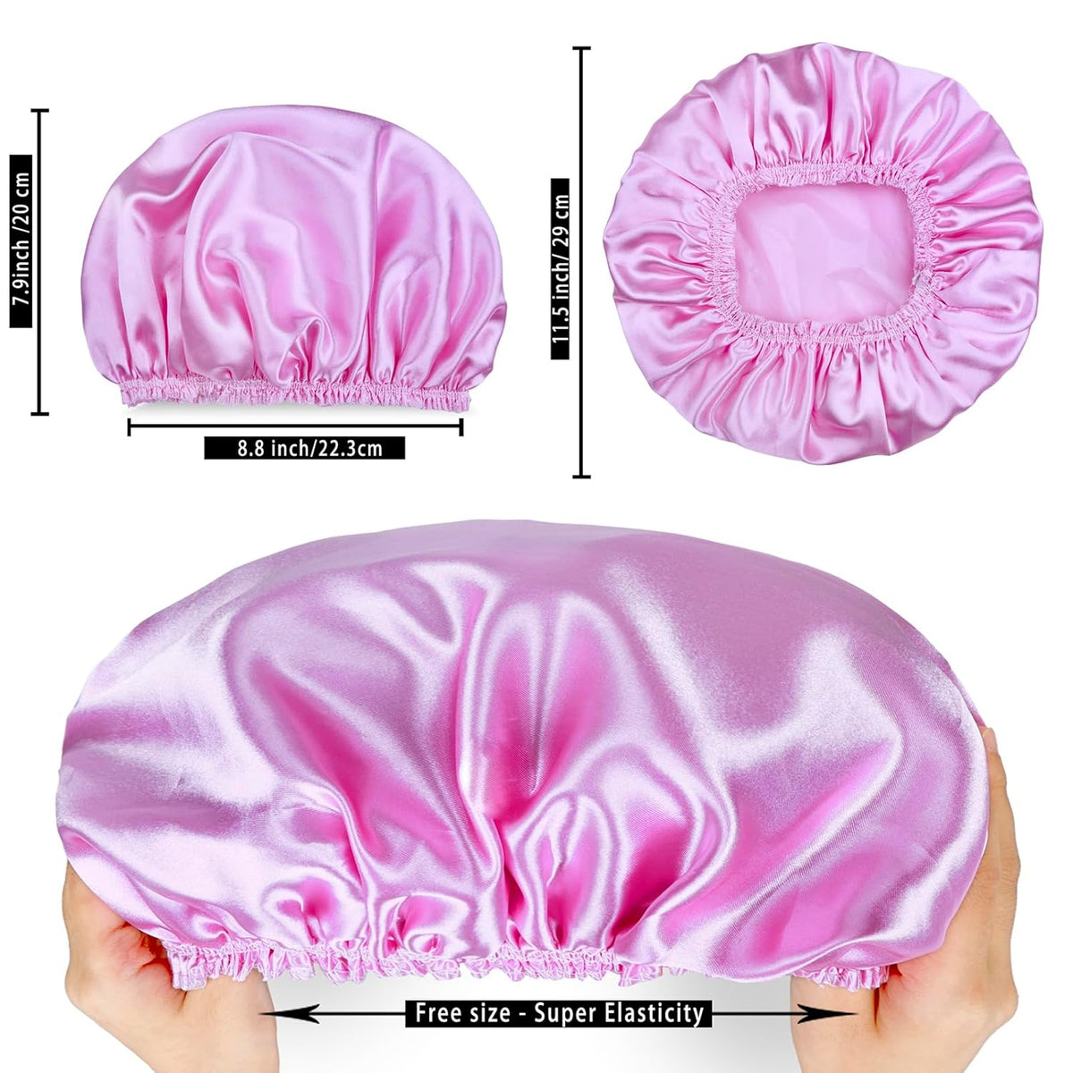 Shower Caps for Women, 4 PCS Elastic and Reusable Bath Caps, Double Waterproof Layers Shower Cap, Bathing Shower Caps, Environmental Protection Hair Bath Hat - Solid Color