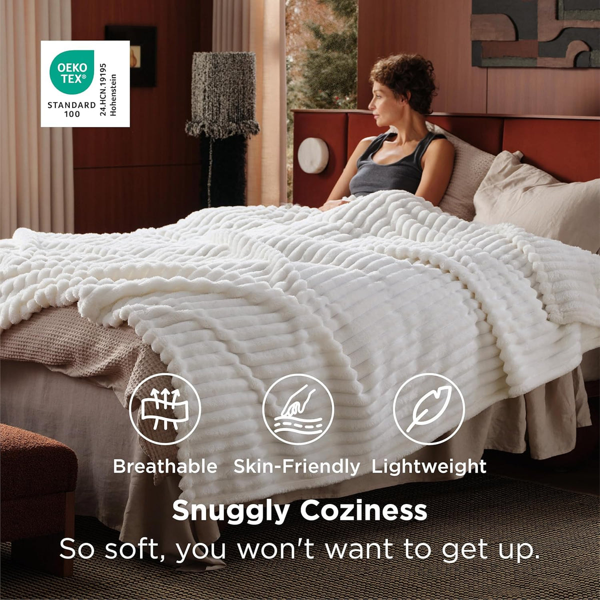 Bedsure GentleSoft Blankets Queen Size for Bed - Cozy Soft Sofa Couch Cover Blankets for Women, Cute Large Bedding Fleece Throws for Girls, Off White, 90x90 Inches