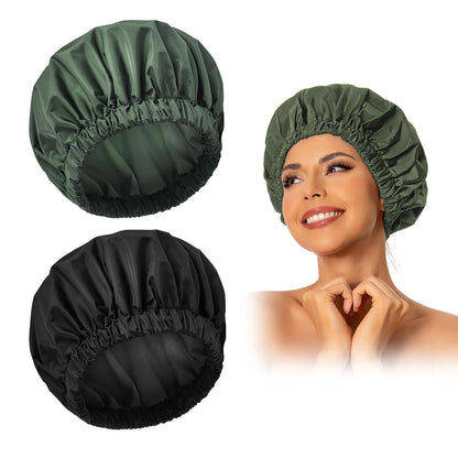 Reusable Shower Cap for Women, Large Waterproof Shower Bonnet Washable Elastic Band Bath Hair Hat for Long Hair, Braids(Green)