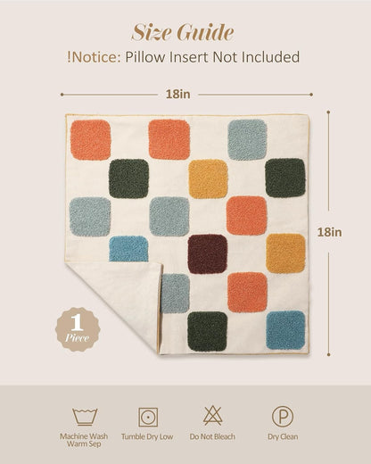 Embroidered Throw Pillow Cover 18x18 Inch - Modern Geometric Decorative Pillow Cover with Zipper for Sofa Couch Living Room Chair Car Aesthetic Design Cushion Pillowcase, Colorful Checkered