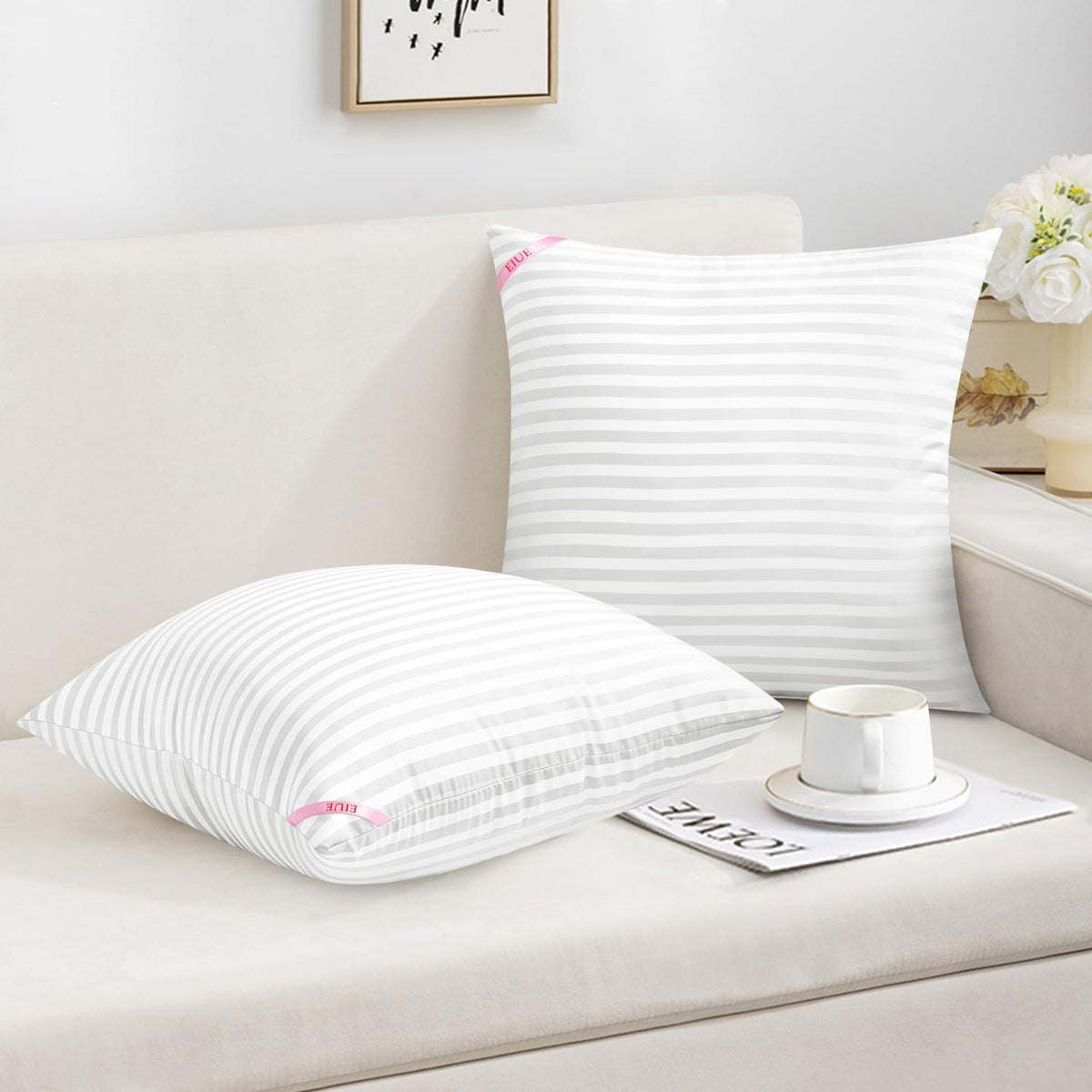 EIUE Throw Pillow Inserts, Machine Washable Pillows,Premium Polyester Fiber Fill for Sofa Bed & Decorative Cushions (White, 18x18inch)