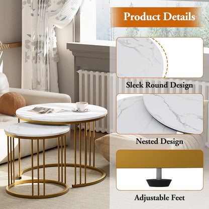 Garden 4 you Coffee Table Faux Marble Nesting Table for Small Place 2 Sets Modern Furniture Living Room Sets End Side Table Night Stand for Bed Room Dining Room (White & Gold)