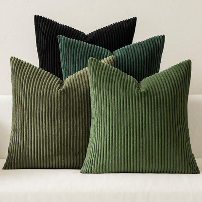 MIULEE Boho Farmhouse Sage Green Throw Pillow Covers 18x18 Inch Set of 4 Mordern Nordic Cushion Covers Soft Corduroy Spring Home Decor for Couch Bed Sofa Living Room Forest Green