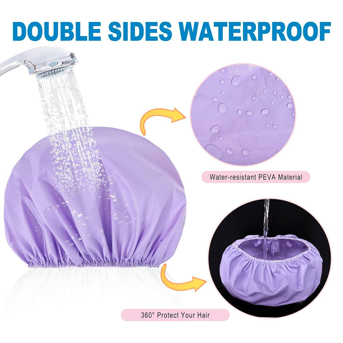 6 PCS Shower Caps for Women, Double Side Waterproof Shower Cap, Reusable Elastic Bath Caps for Shower, EVA Bathing Shower Caps, Bath Hair Caps - Candy Color