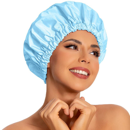 Reusable Shower Cap for Women, Large Waterproof Shower Bonnet Washable Elastic Band Bath Hair Hat for Long Hair, Braids(Pink)