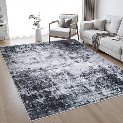 5x7 Area Rug Living Room Rug: Washable Modern Abstract Soft Thin Rug Indoor Floor No Slip Stain Resistant Carpet for Bedroom Dining Room Farmhouse Nursery Home Office - Black